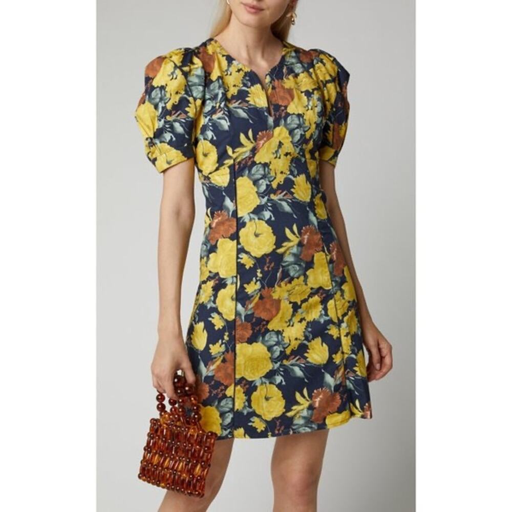SEA NEW YORK NWOT Ella Puff Sleeve Mini Dress Yellow Multi Floral Size 8 Spring